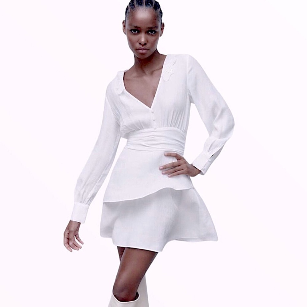 Zara Long-Sleeve Tiered Mini Dress